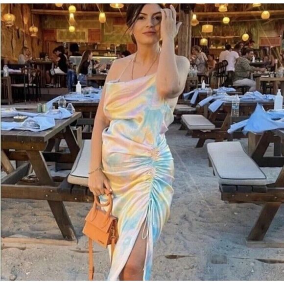 New with tags Zara Tie Dye Slip Midi Dress With Slit Multicolor 3525/456 aize M - Picture 6 of 16